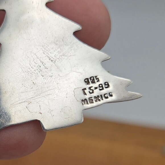 Earrings Sterling Silver & Brass Christmas Tree Star Top Dangle Vintage 14g - Picture 7 of 8